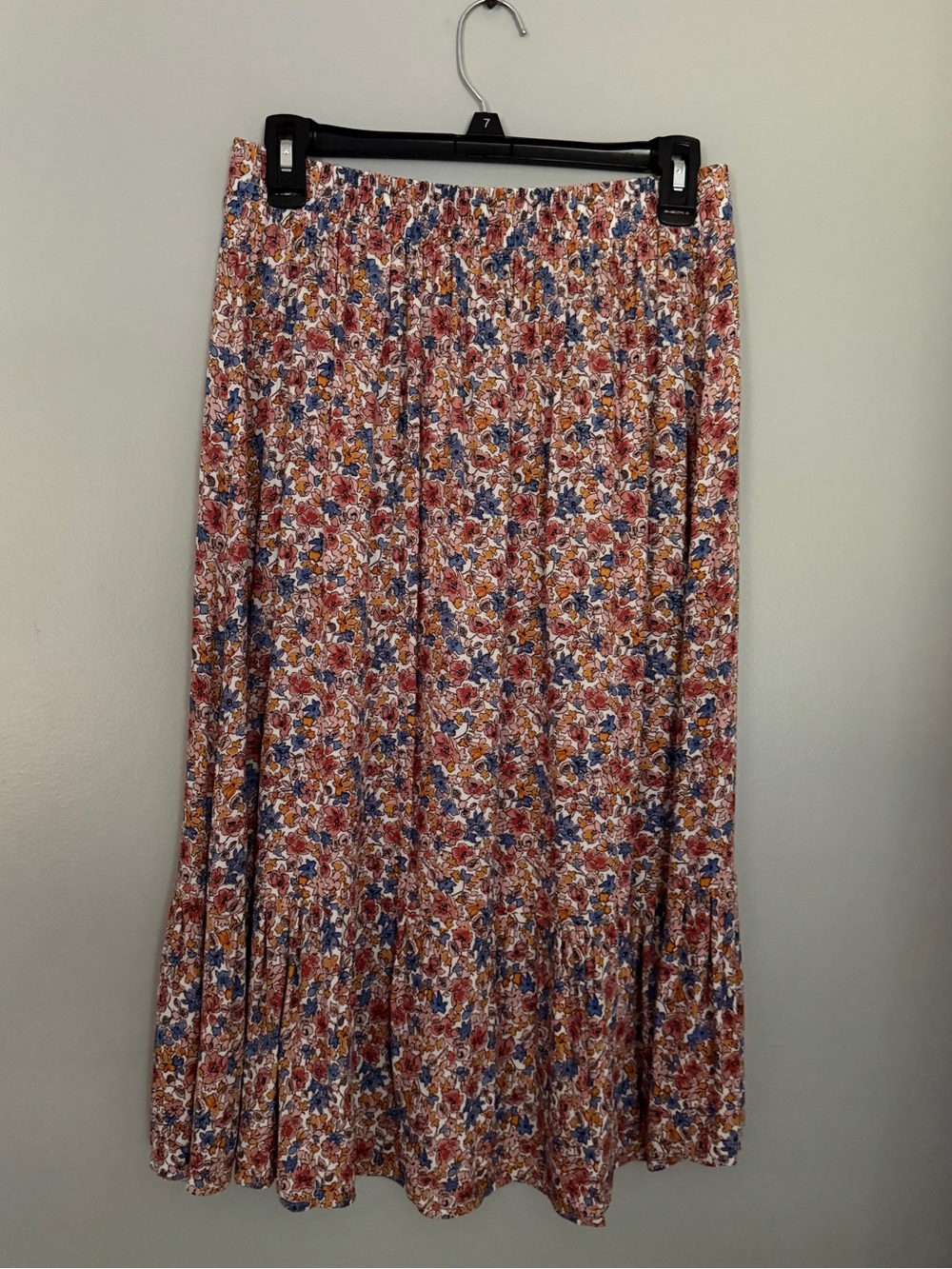 Rachel Zoe Floral Midi Skirt in Rust, Blue & Cream